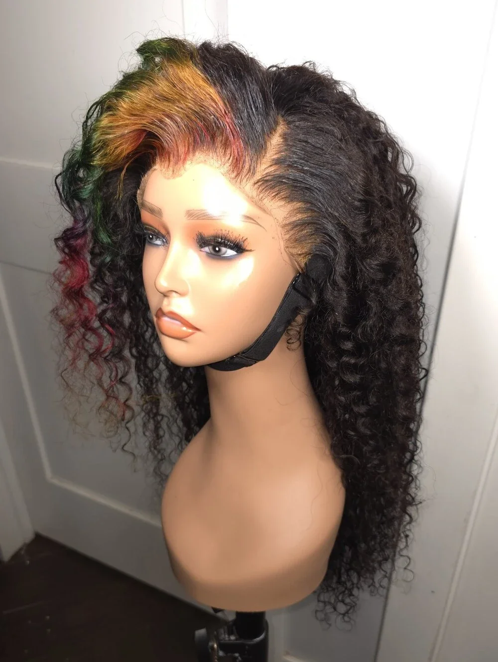 13x4 100% Human Hair Rainbow Money Piece Deep Wave Wig
